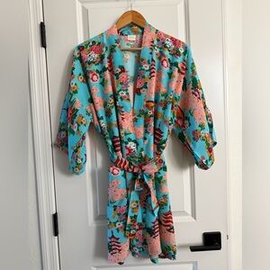 Vintage pagoda cherry blossom kimono robe duster short belted pockets